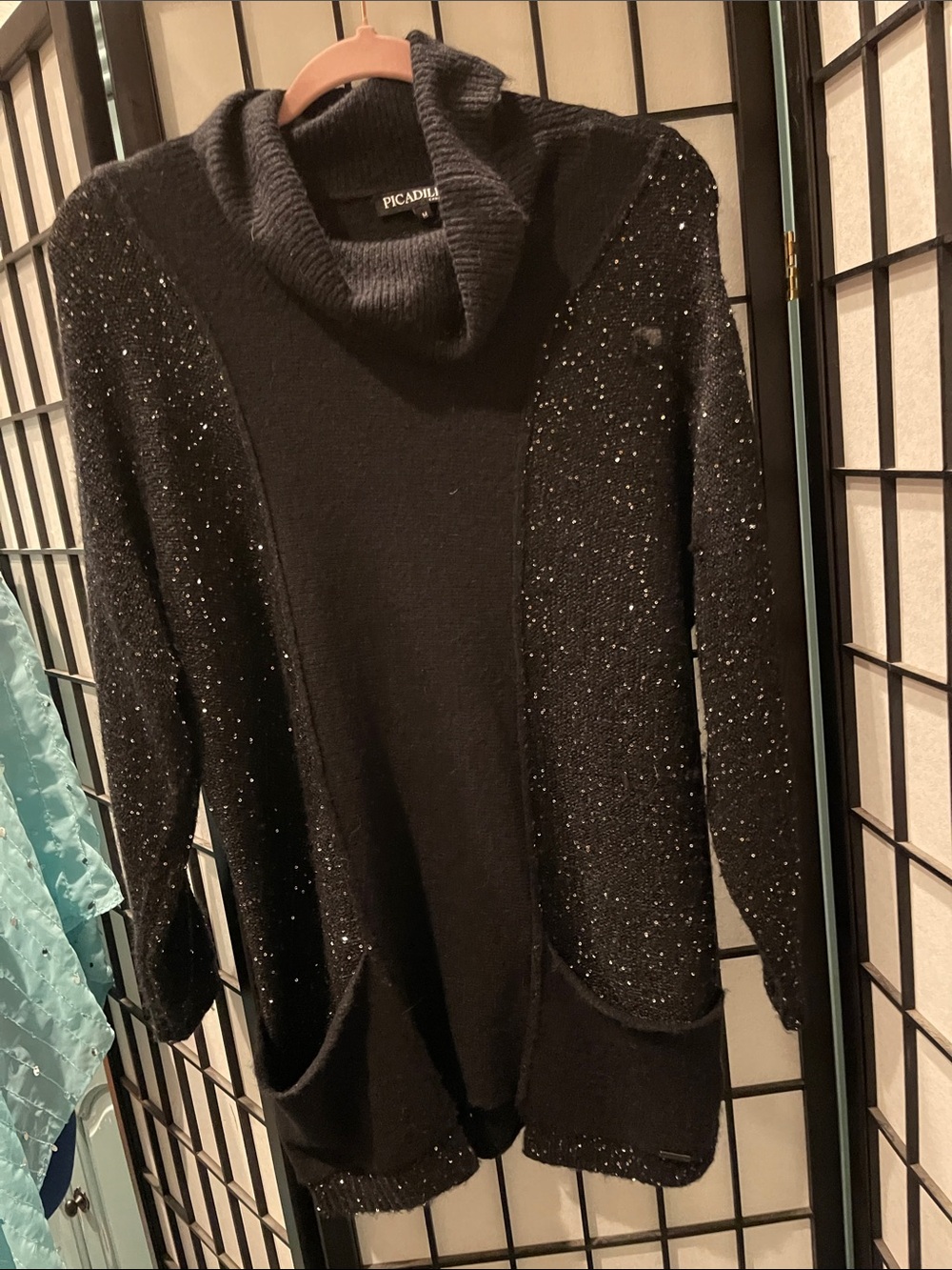 Picadilly  Black Cowl-Neck Sweater with Subtle Sparkle . - Picture 9 of 9